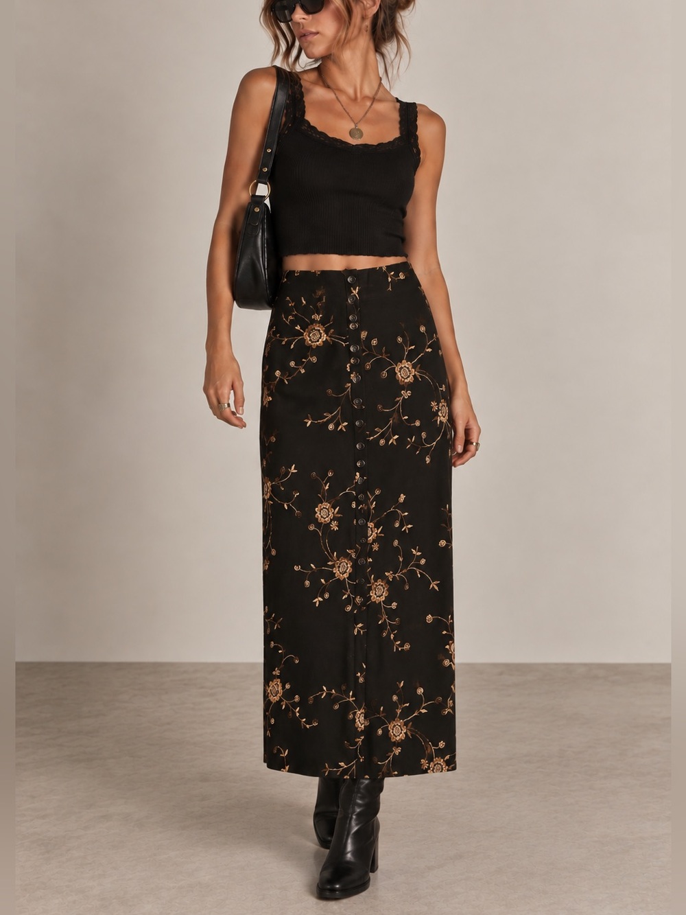 Skirtology - Fall Floral Midi Skirt